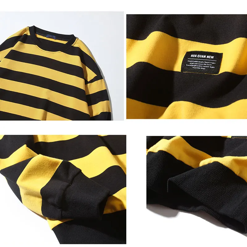 

Casual Stripe Sweatshirt Men Autumn Thicken Plus Fleece Fashion Korean Japanese O-Neck Long-Sleeve Loose Streetwear Clothing New