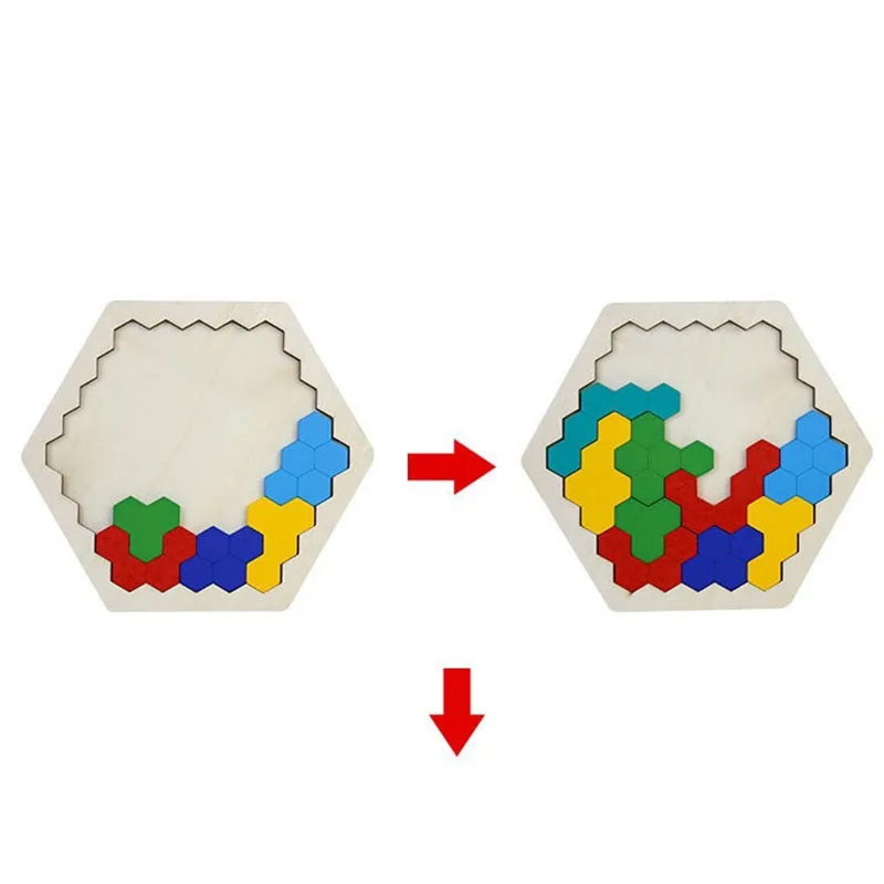 14 шт. Шестигранная деревянная головоломка головоломки для детей геометрический
