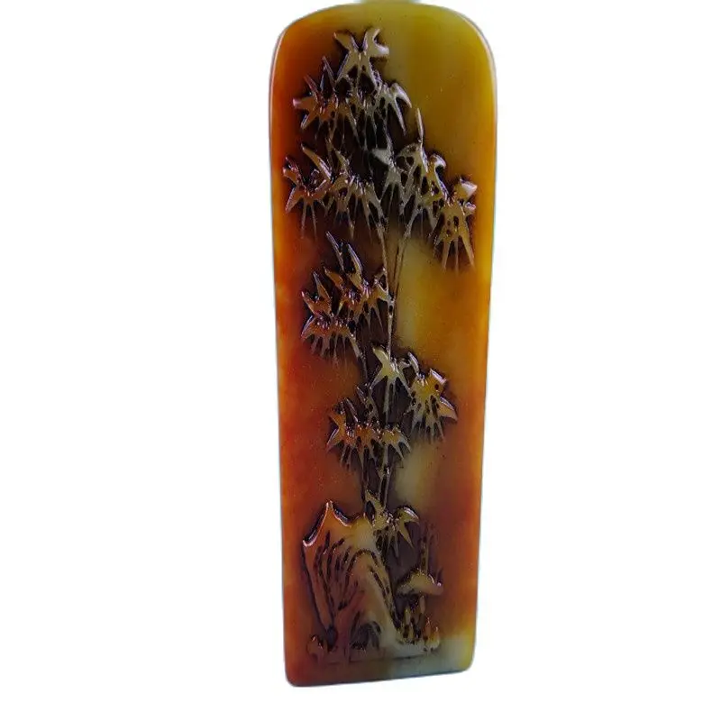

China Shoushan Stone Old Hand Carved Bamboo Map Image Statue Seal