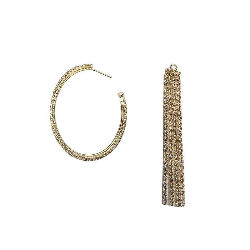 

Серьги-кольца женские из серебра 925 пробы, асимметричные, длинные, стразы