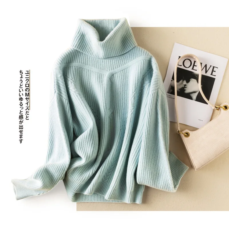 

Shuchan Thick100% Wool Sweater Women Winter Autumn Turtleneck Casual Free Shipping Items Clothes for Women Pullover Sweater