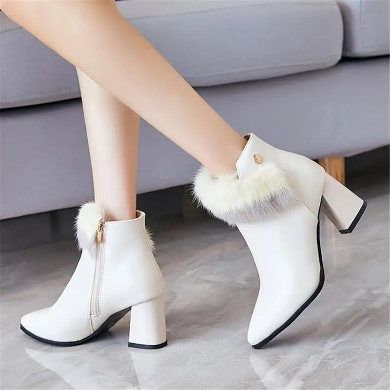 

Riding boots women 2020 winter new solid color plus velvet warm thick heel women's boots side zipper fashion boots women's shoes