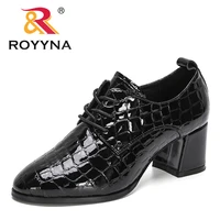 royyna 2021 new designers lace up chunky heels shoes for women autumn pumps high heels black office shoes ladies wedding shoes