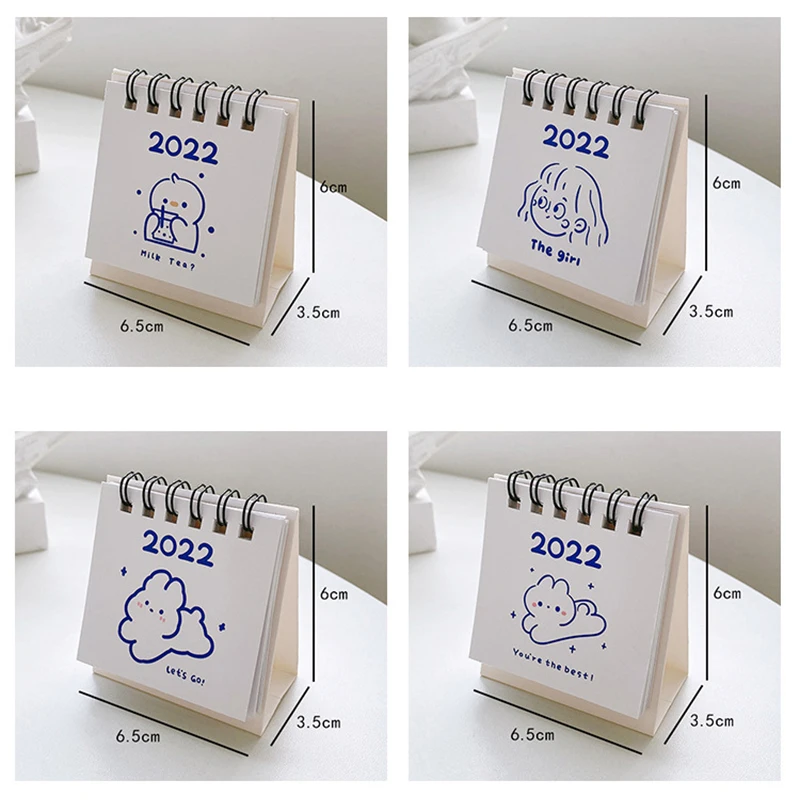 

Небольшой настольный календарь для девочек, 2022 год, с односторонней печатью, милый мультяшный мини-планировщик, ежемесячный стоячий переки...