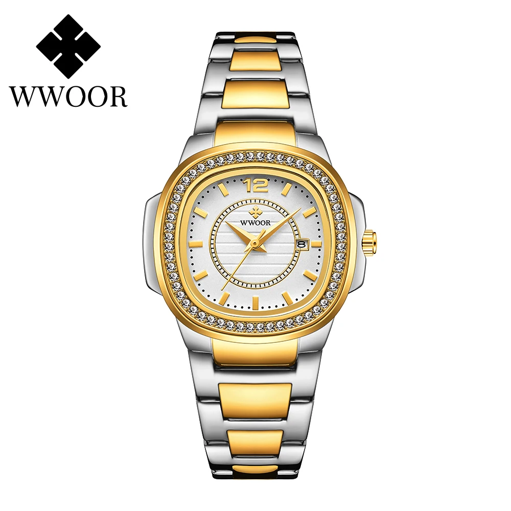 Женские золотистые модные квадратные часы montre femme 2021 WWOOR роскошные Брендовые