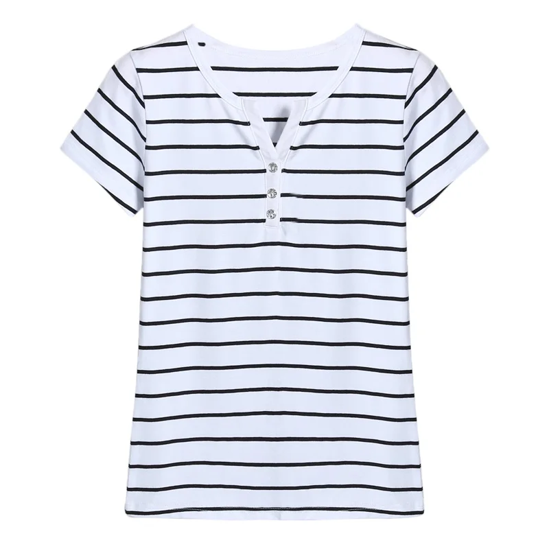 

Plus Size Women's T-Shirts Short Sleeve Tops Soft Cotton 2021 Summer simple Ladies StripedTops Shirt blusas femininas 5XL Femme