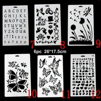 6pc stencil painting template diy wall scrapbook coloring embossing diary album decorative reusable office school supplies