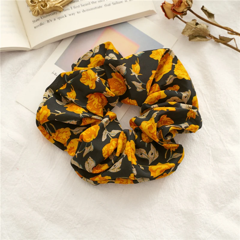 

Sweet Rose Flowers Scrunchies Hair Accessories For Women Girl Elastic Hair Ring Hair Tie Ponytail Holder Rubber Hair Band