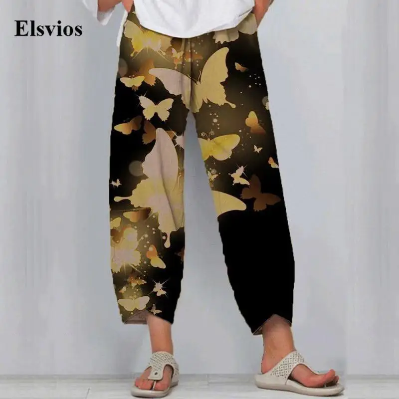

New Spring Fashion Women Long Pants Casual Mid-Waisted Female Sweatpants Autumn Vintage Butterfly Printed Loose Pants Streetwear