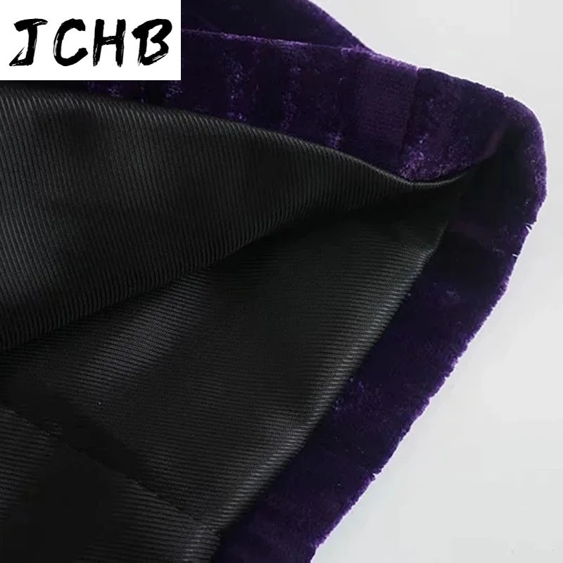 

SHZQJCHB Chic Purple Velvet Suit Dress Women Beading Buttons Vintage Mini Dress Female Notched Collar Long Sleeve Office Dresses