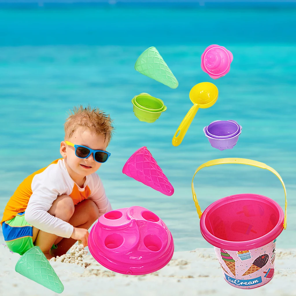 

Beach Toys Sand Sandpit Bucket Ice Cream Moulds Playset Garden Outdoor Fun