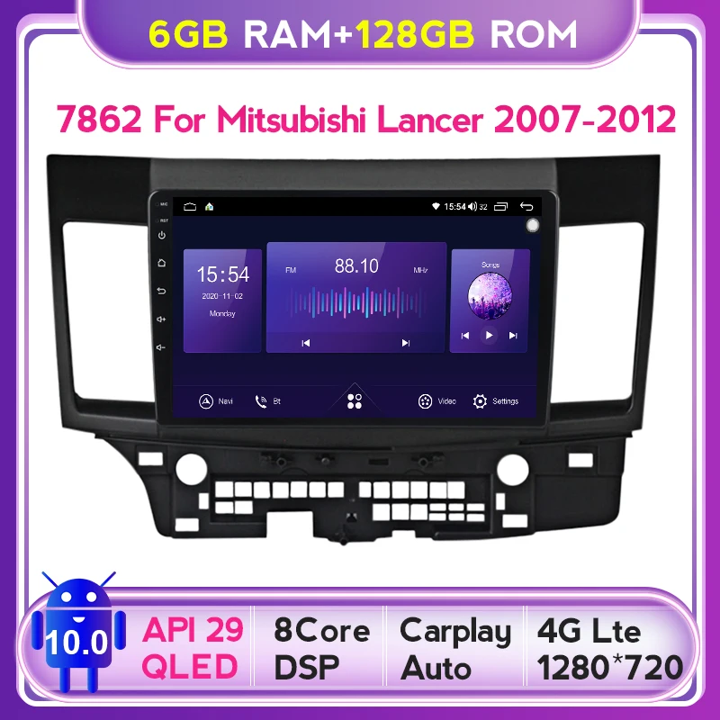 

Mekede QLED экран 1280*720 6 ГБ + 128 ГБ Android 10 автомобильный радиоприемник, мультимедийный плеер для Mitsubishi Lancer 10 CY 2007 - 2012 DSP 4G LTE