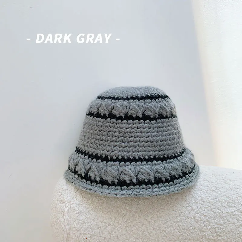 Вязаная шерстяная шляпа в полоску рыбацком стиле для ранней осени и зимы женская