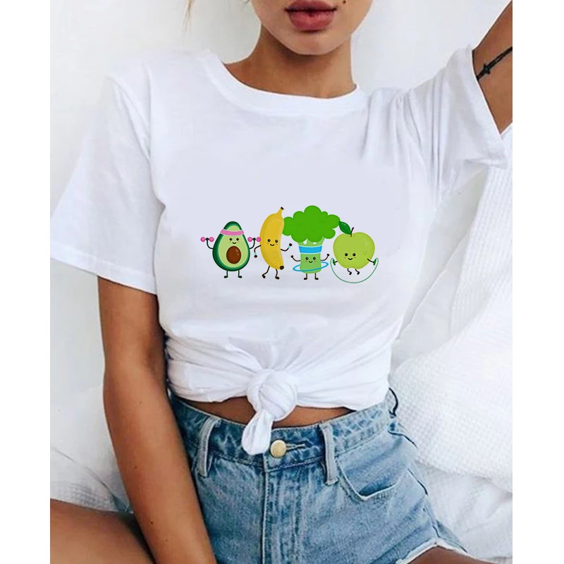 

Funny Avocado Women T-shirts Fashion Cartoon Women Tops Tee Cute Print Female Tee Shirts Funny Graphic Woman T-shirts