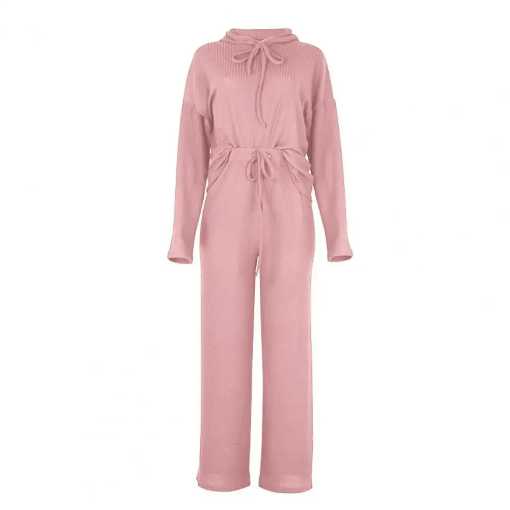 

Women Autumn Long Sleeve Hoodie Wide Leg Pants Knitted Outfit Lounge Wear Set
