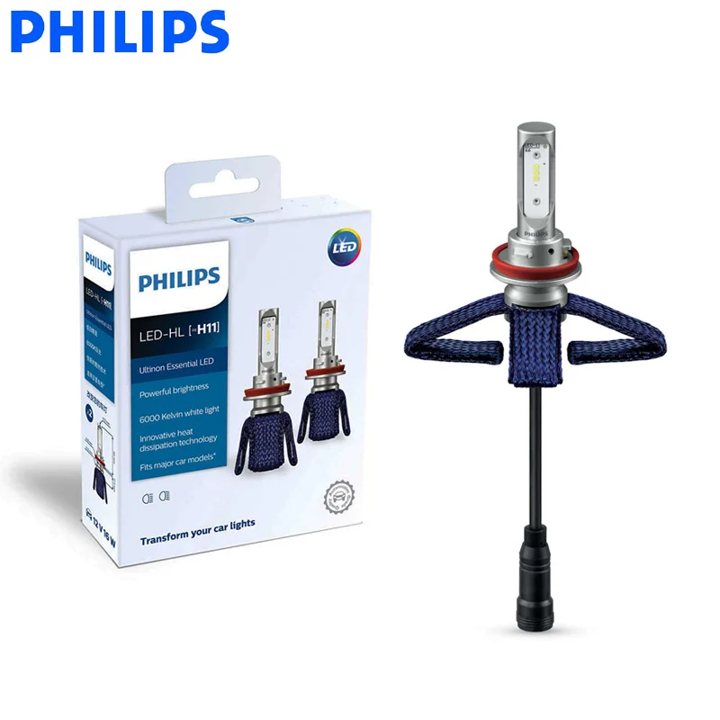 Philips светодиодный H11 Ultinon Essential автомобильные лампы 6000K яркий белый светильник