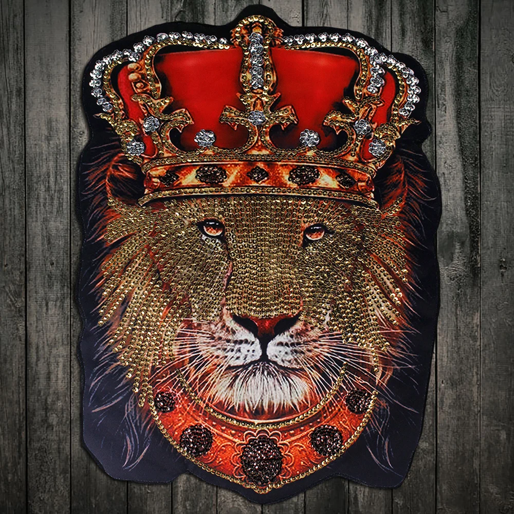 Негабаритных модных бусин вышитые блестки патч наклейки для одежды аксессуары голова тигра Лев аппликация пришить DIY Поставки