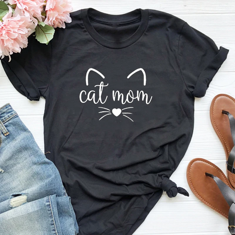 Cat Mom Graphic Tees Women Kawaii Meow Aesthetic T-shirt Cats Lover Life Tshirt Pure Cotton Casual Summer Tops Drop Shipping | Женская