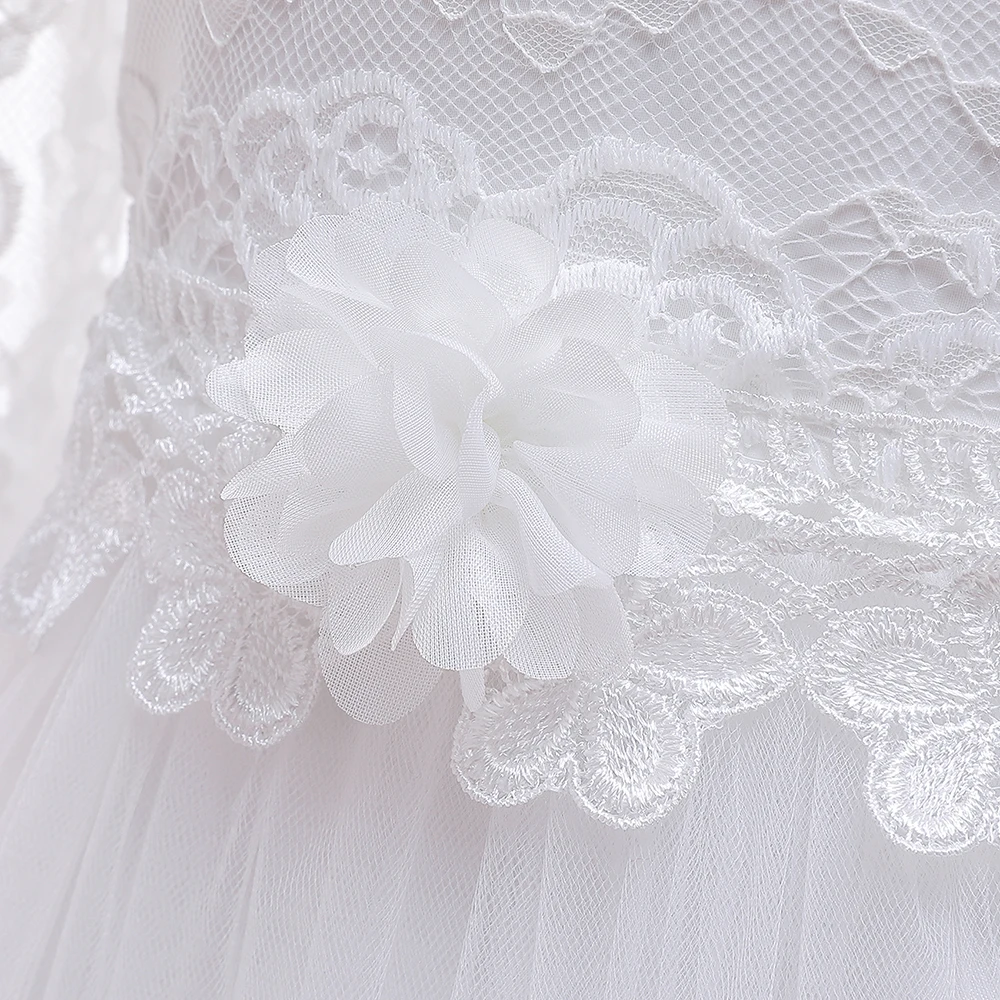 Elegant White Lace Bridesmai Dresses Flower Long Sleeve Tutu Wedding Dress for Girls Party Gown Children Princess Clothing 8 14Y | Детская
