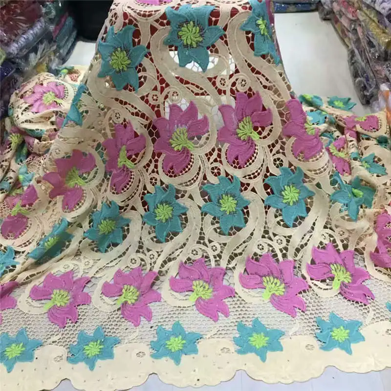 2019 новая последняя африканская гипюровая кружевная белая Водорастворимая ткань