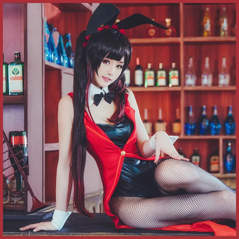 

Womens Kurumi Tokisaki Red Bunny Girl Costume Date A Live Cosplay Jumpsuit