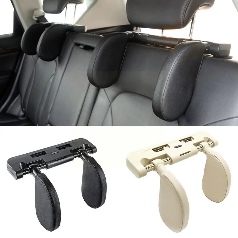

Adjustable Car Seat Headrest Pillow Head Neck Support Cushion Travel Sides Both Pad Leather Sleeping