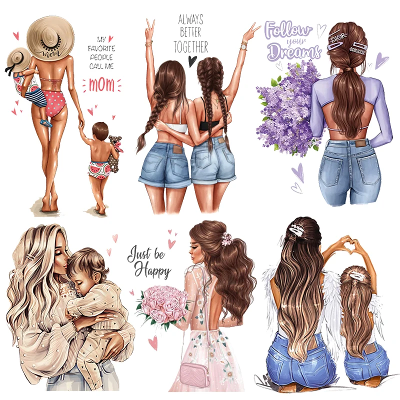 

Fashion Girl Patches Iron-on Transfers Vynil Heat Transfer Ironing Stickers T-shirt Thermal Stickers Patches For Clothing Decor