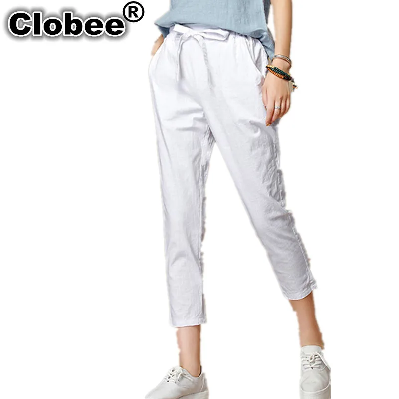 Large pantalon femme ete 2019 summer women's pants capris cotton Linen crops elastic waist harem trousers size 4XL | Женская одежда