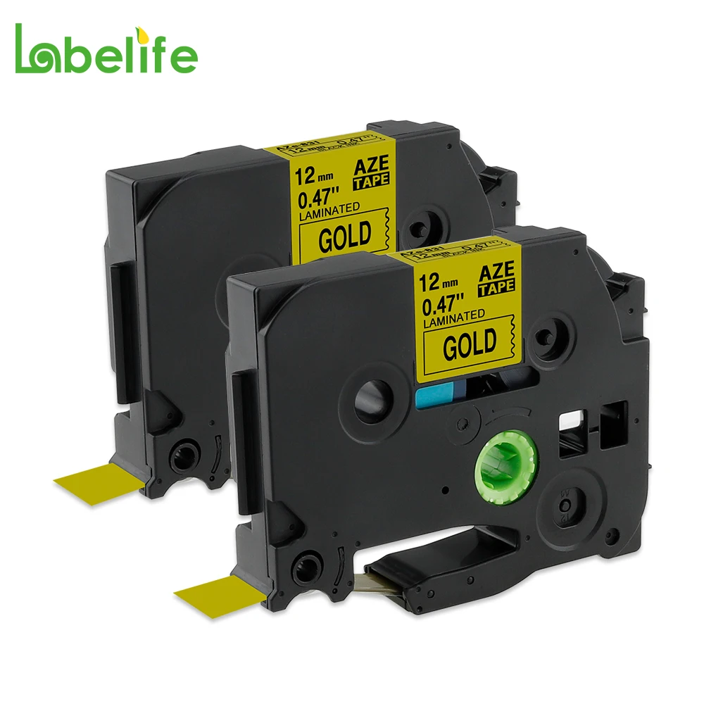 Labelife 2 упаковки TZ831 совместимая с Brother P touch лента TZe831 TZ 831 TZe черная на золотой 12 мм