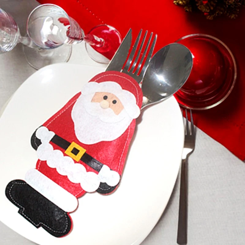 1pcs Christmas Stocking Bags Dining Table Knife Fork Holder Santa Claus Decoration Party Supplies | Дом и сад