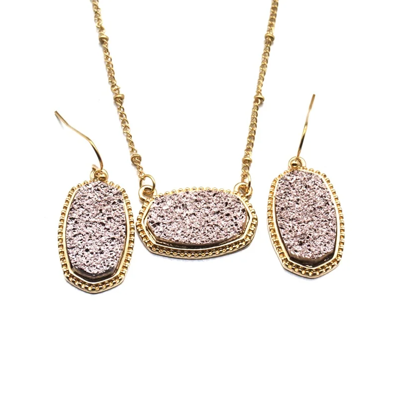 Набор ювелирных украшений Друза Drusy ожерелье с шестигранным кулоном полимерные