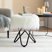 lue bona white round faux fur ottoman fluffy furry vanity stool makeup stool chairs for bedroom living room decoration