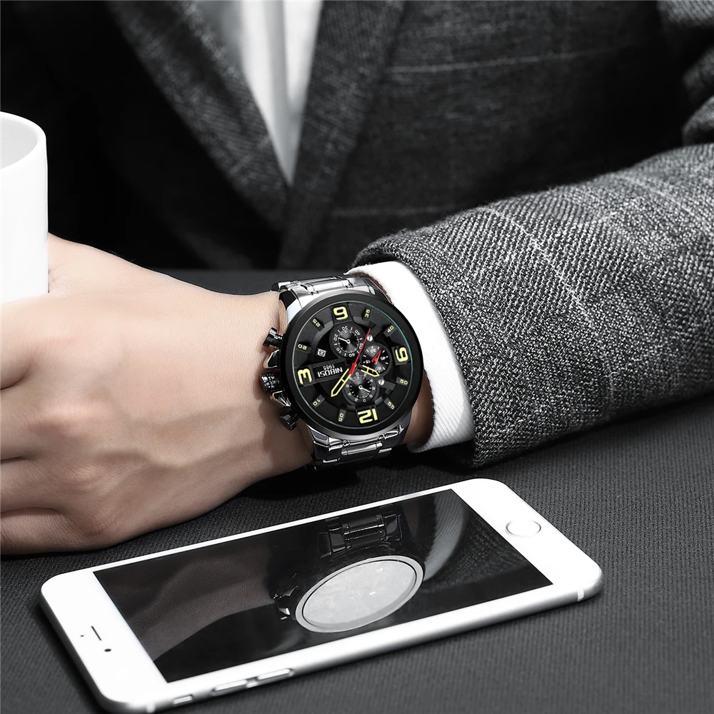 NIBOSI мужские часы брендовые новые модные полностью стальные водонепроницаемые