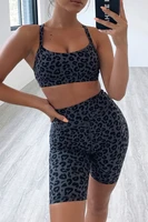 suit women leopard print yoga set fitness clothing high waist shortssport bra gym workout clothes woman jogging sportwear