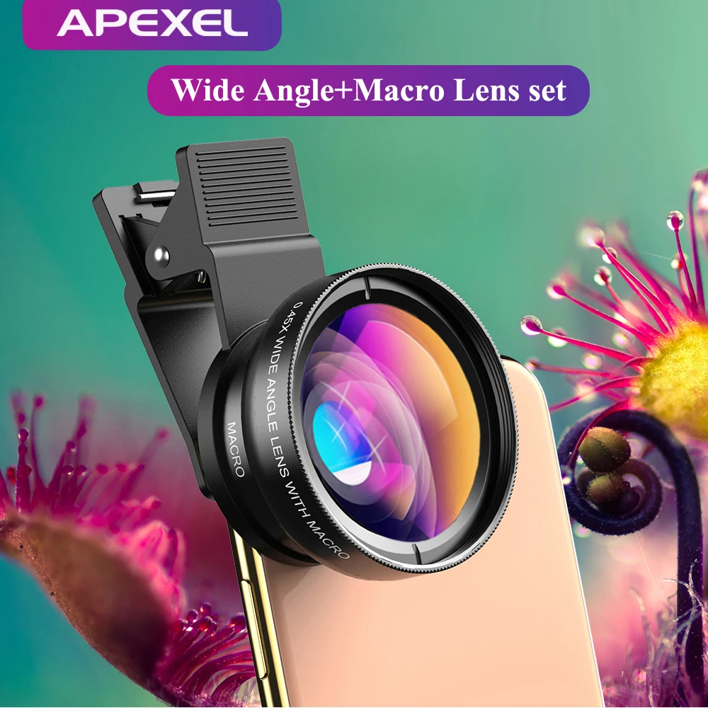 

APEXEL New HD 37MM 0.45x Super Wide Angle Lens with 12.5x Super Macro Lens for iPhone Samsung Smartphones Camera Phone lens Kit