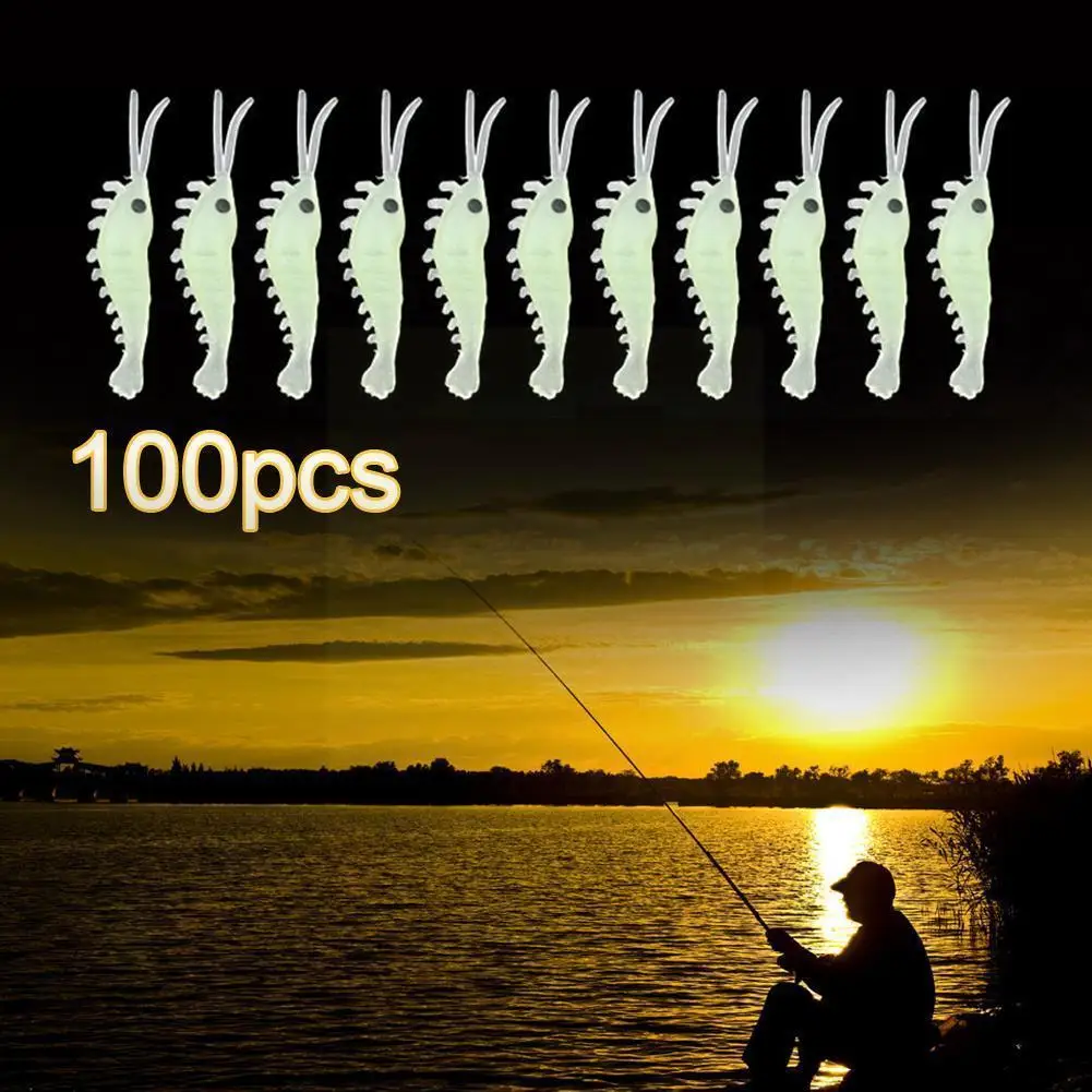 

100pcs 3d Luminous Minnow Night Fishing Bait 4cm Fishing Lure Fishing Tackle Bait Shrimp Luminous Lures Hook Rigs Fishing S8k3