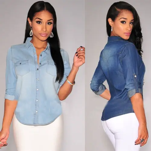 Женская джинсовая рубашка с длинным рукавом Повседневная Блузка мягкие джинсы
