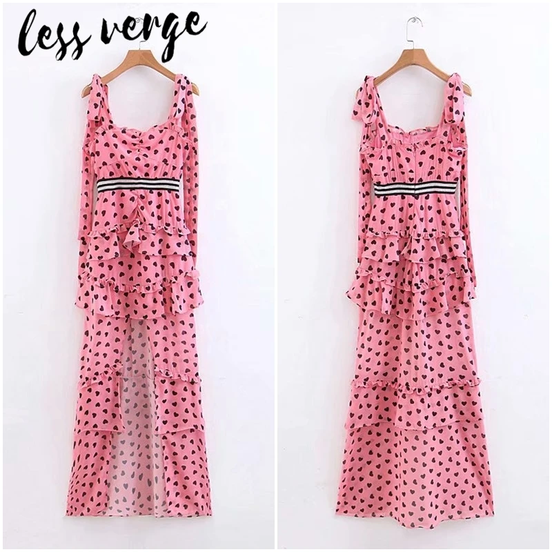 Женское шифоновое платье макси lessverge розовое длинное пляжное в полоску с