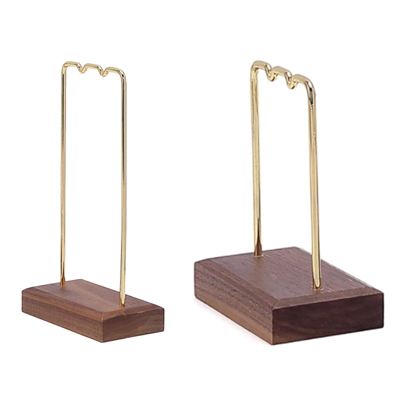 

2Pcs Walnut Wood Metal Earrings Pendant Jewelry Stand Display Stand Earring Storage Display Stand,Large & Small