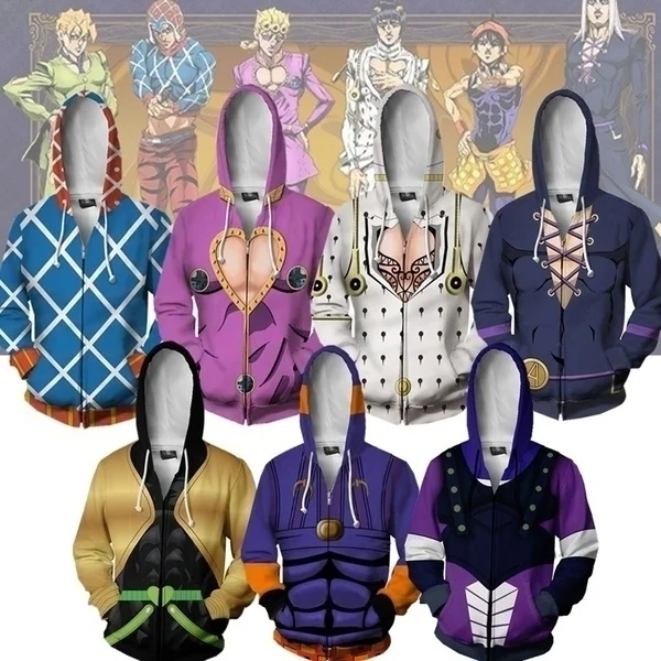 Хит продаж Аниме JoJo S 5XL Модернизированный 3D печати молнии толстовки с длинным