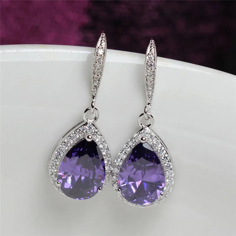 Huitan Charms Фиолетовые/небесно-голубые/белые Висячие Серьги С Каплями Воды CZ
