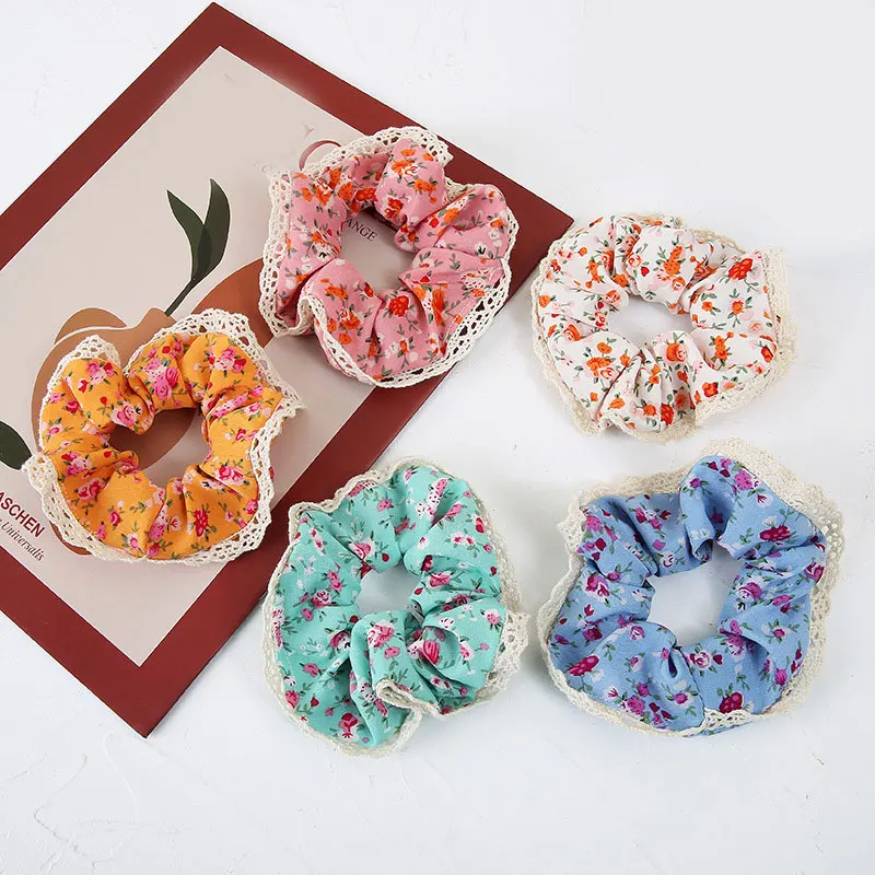 

Big Size Korea Vintage Women Elastic Hair Bands Cute Print Girls Lace Scrunchie Hair Ties Headband Headwear Hair Accessories