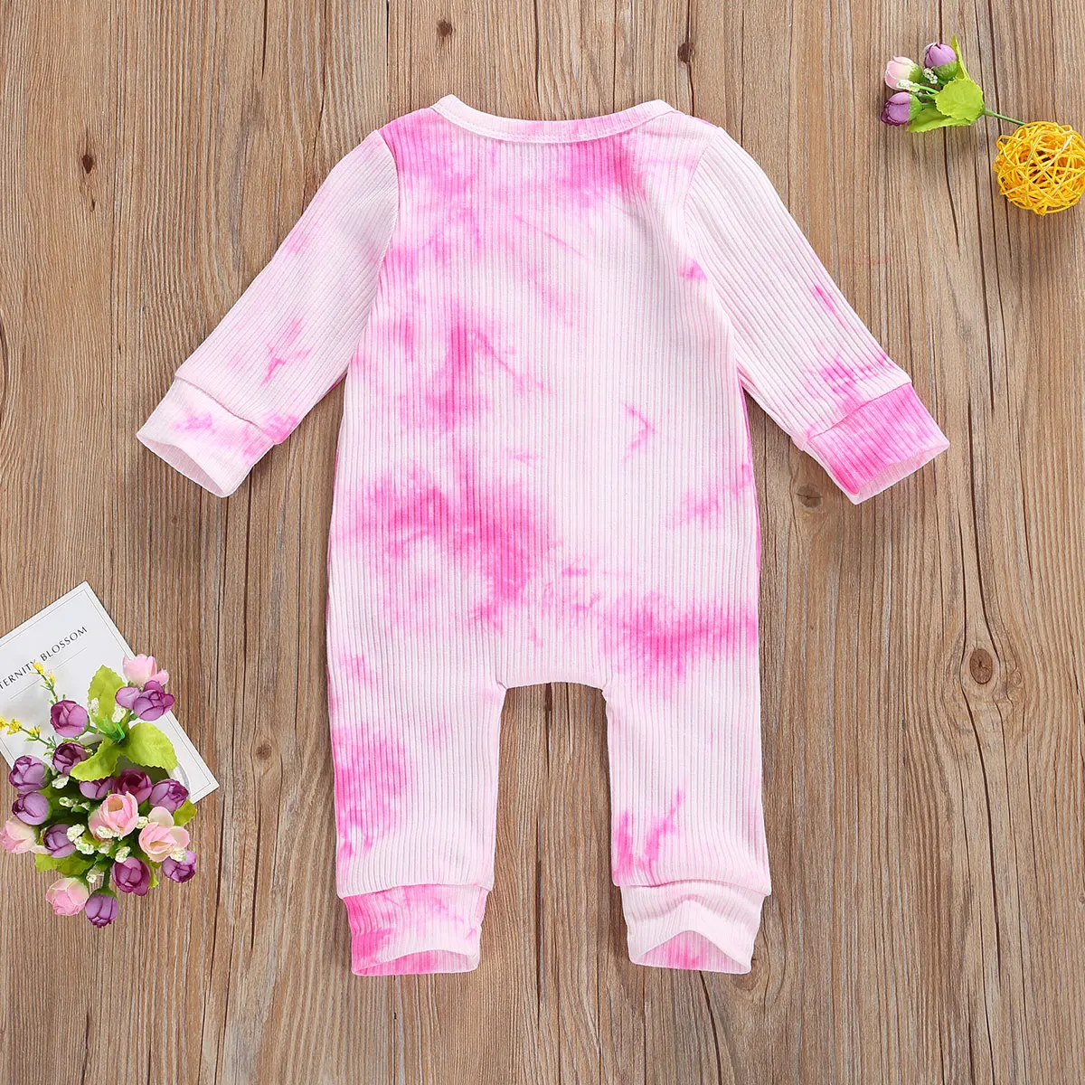 

Newborn Toddler Girls Boys Tie Dye Jumpsuit, 0-24M Infant Kids Round Neck Long Sleeve Double Breasted Romper Overall Clothes