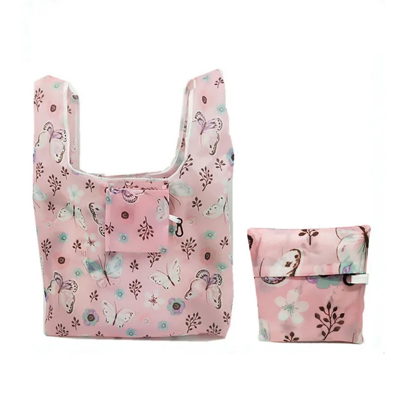 

New Printing Foldable Shopping Bag Large Eco Reusable Portable Shoulder Handbag for Travel Grocery Waterproof Folding Pouch