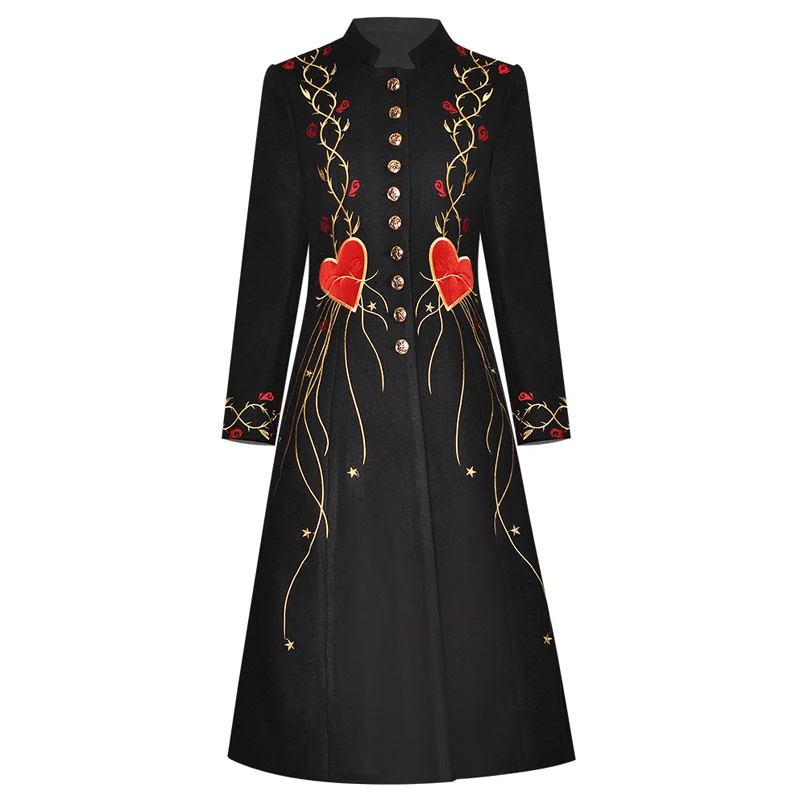 Женское шерстяное пальто с воротником стойкой однобортное подиумное