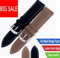 carlywet 18 22mm suede leather black brown watch band strap belt silver polished pin buckle for rolex omega tissot
