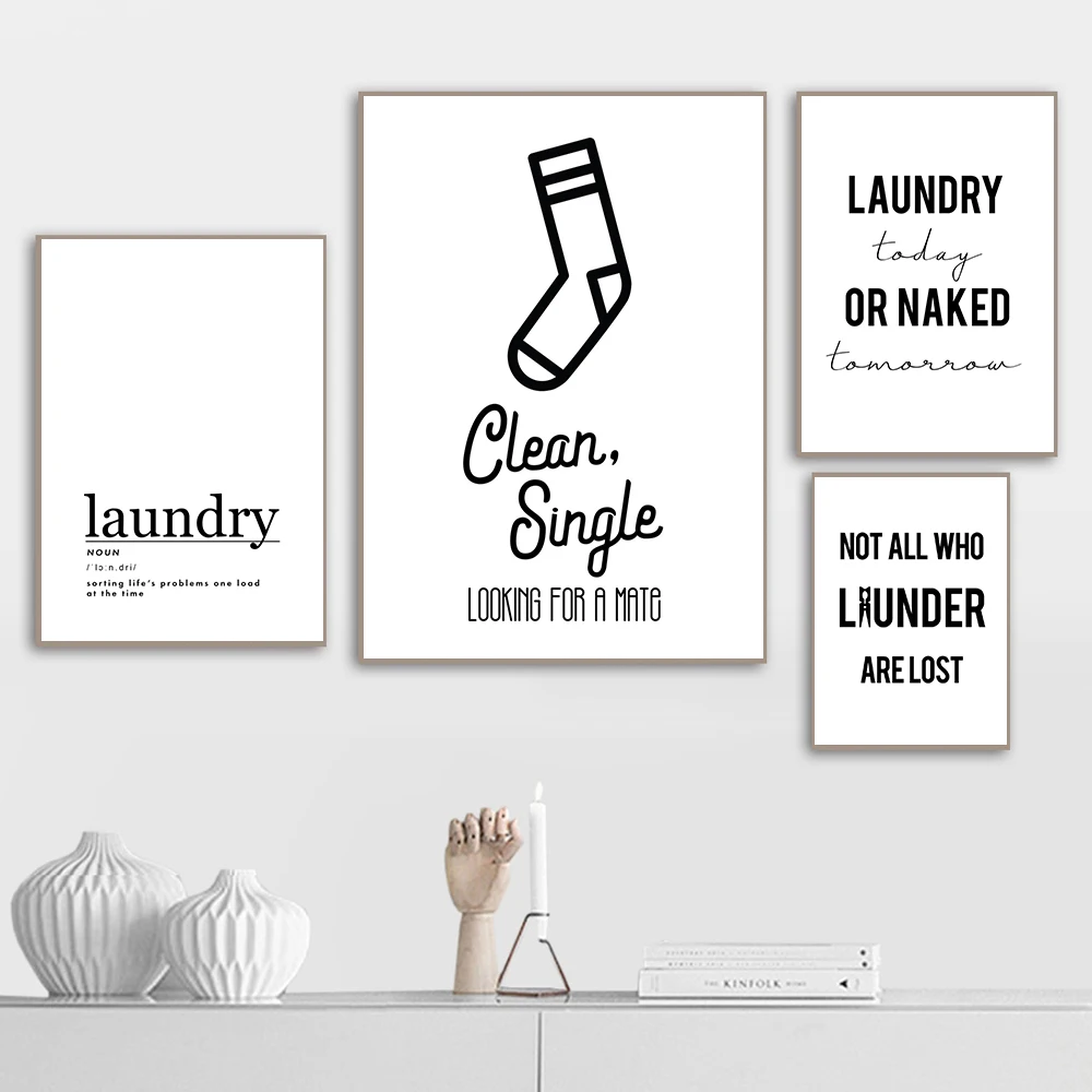 

Laundry Today Signs Quote Wall Art Canvas Painting Poster Print Black and White Funny Minimalism Picture Laundry Room Home Decor