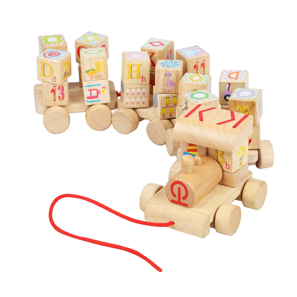 

1Pc Wooden Building Block Train Creative Drag Train Assembly (Beige)