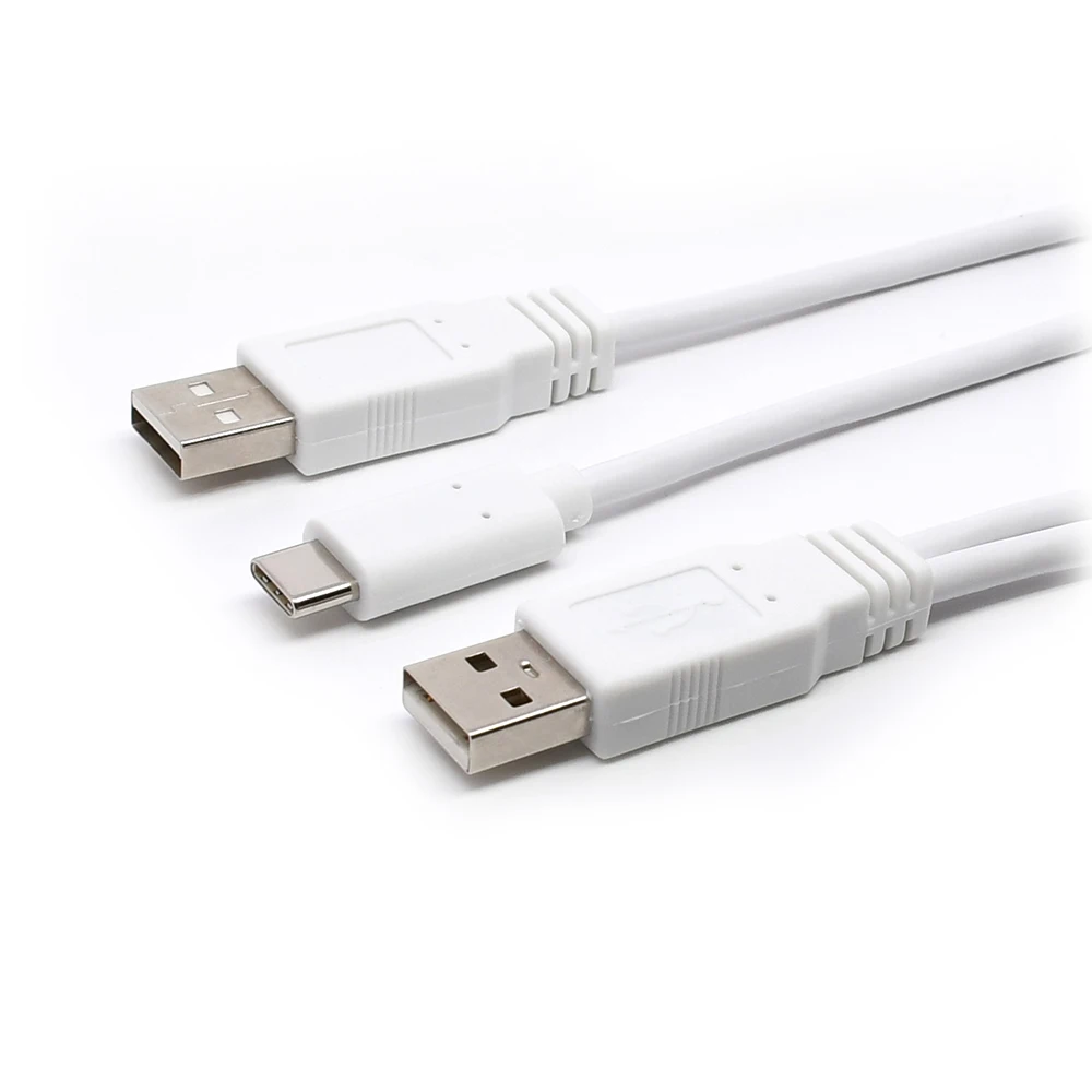 

White color USB 3.1 Type C cable USB-C to Dual USB2.0 A Male Extra Power Data Y Cable 60cm for Cell Phone & Hard Disk