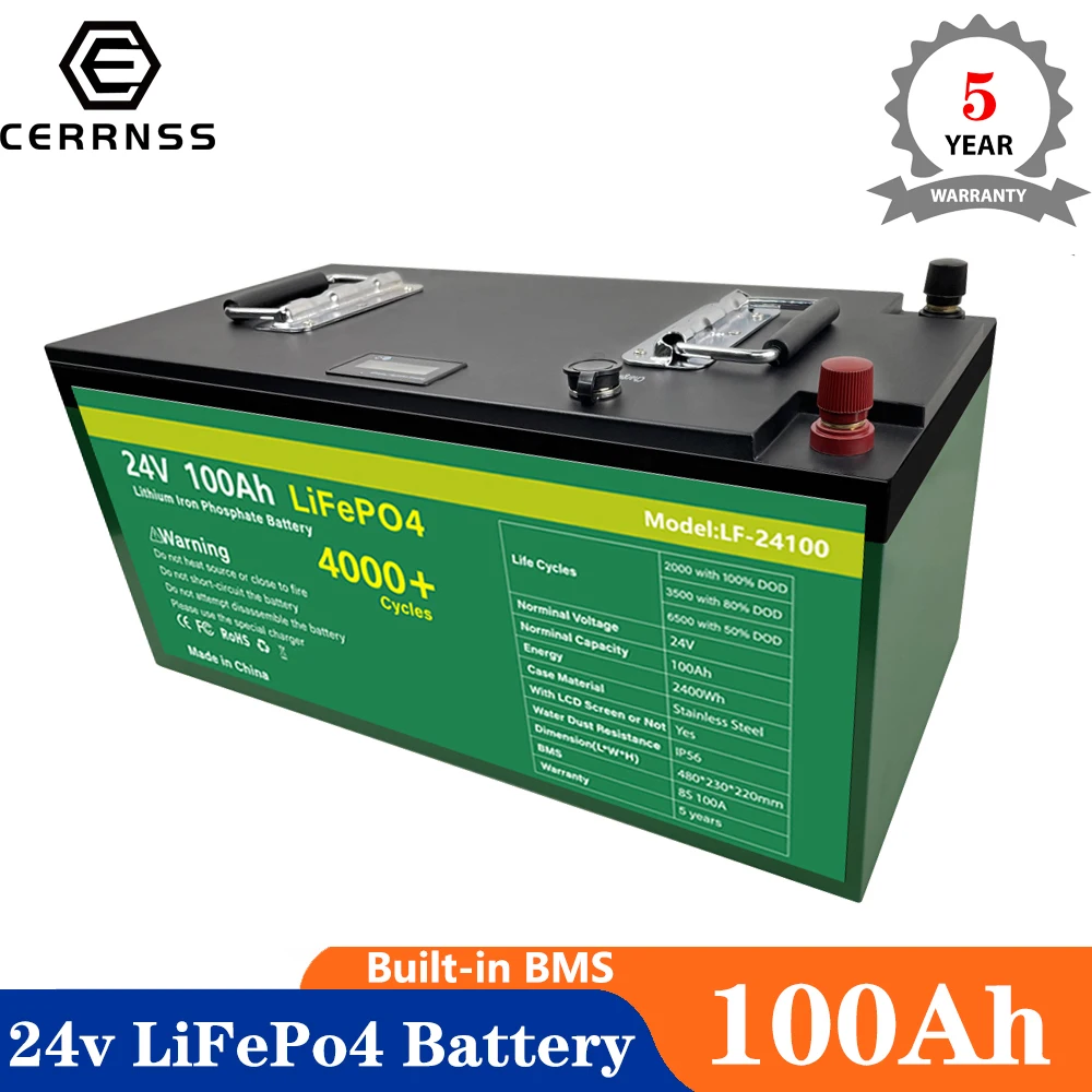 Аккумулятор LiFePo4 24 В 100 Ач Встроенный BMS литий железо фосфатный элемент